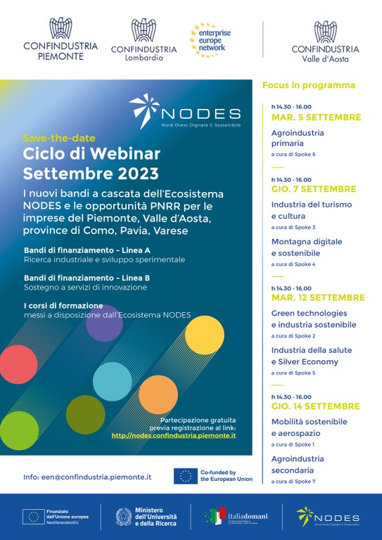 Ciclo di webinar: presentazione dei bandi a cascata per le imprese nel territorio dell’Ecosistema NODES