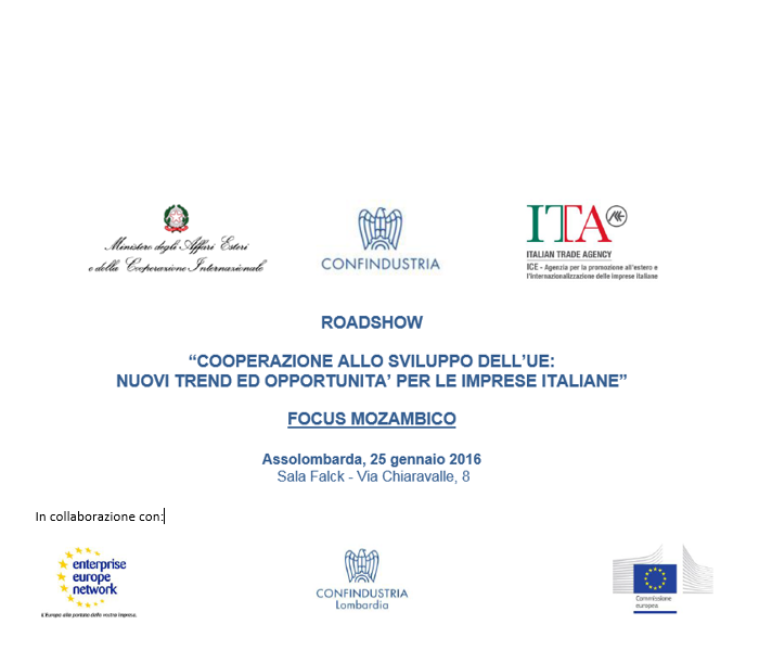 Roadshow - Cooperazione allo sviluppo dell’UE: nuovi trend ed opportunità per le imprese italiane – Focus Mozambico