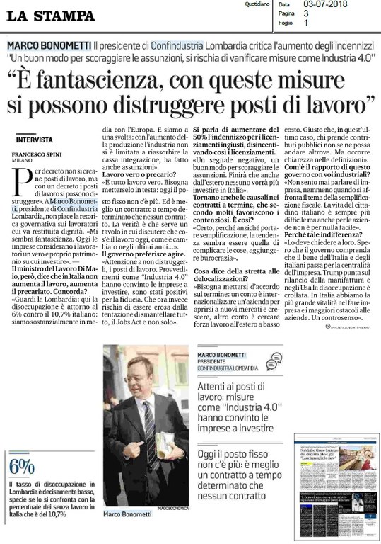 Decreto dignità, intervista a Marco Bonometti