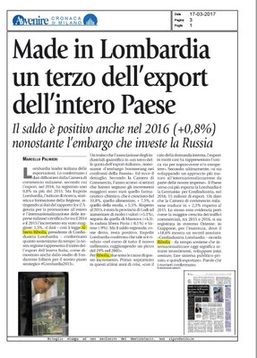 Made in Lombardia un terzo dell'export italiano