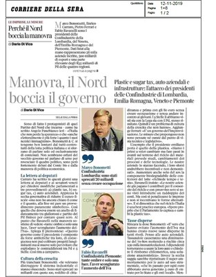 Manovra: Confindustria Lombardia, Emilia Romagna, Piemonte e Veneto bocciano il governo