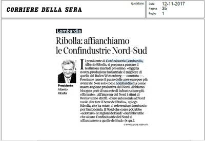 Ribolla: macroregione produttiva del Nord può tenere il passo delle aree europee più avanzate