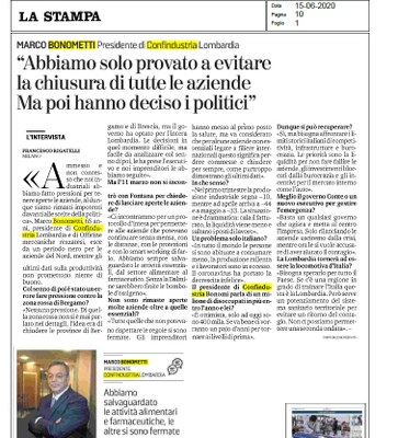 'Solo rilanciando le aziende usciremo dalla crisi, mentre ora le si vuole accusare di aver aiutato il contagio'